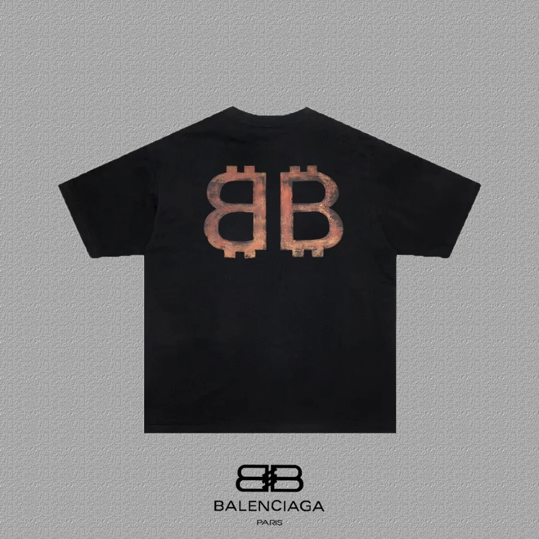 P80✨🔥 BALENCIAGA Paris lettering printed short-sleeved T-shirt, custom-woven and dyed 280g combed cotton heavyweight fabric, zero color difference in thread, perfect details, different from the current version on the market, welcome to compare, Same Style for men and women, must-sell in the picture above Color: White Black Size: 1 2 3 4